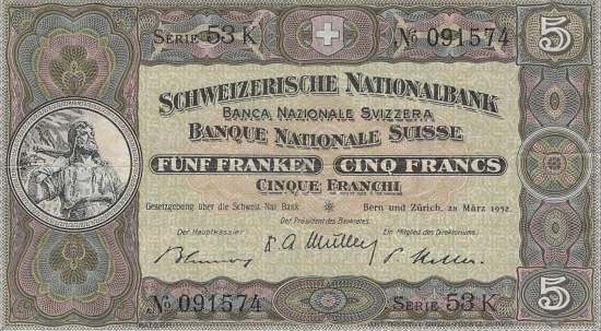 Schweiz 5 Franken 1952